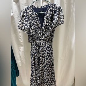 Cream and navy wrap dress